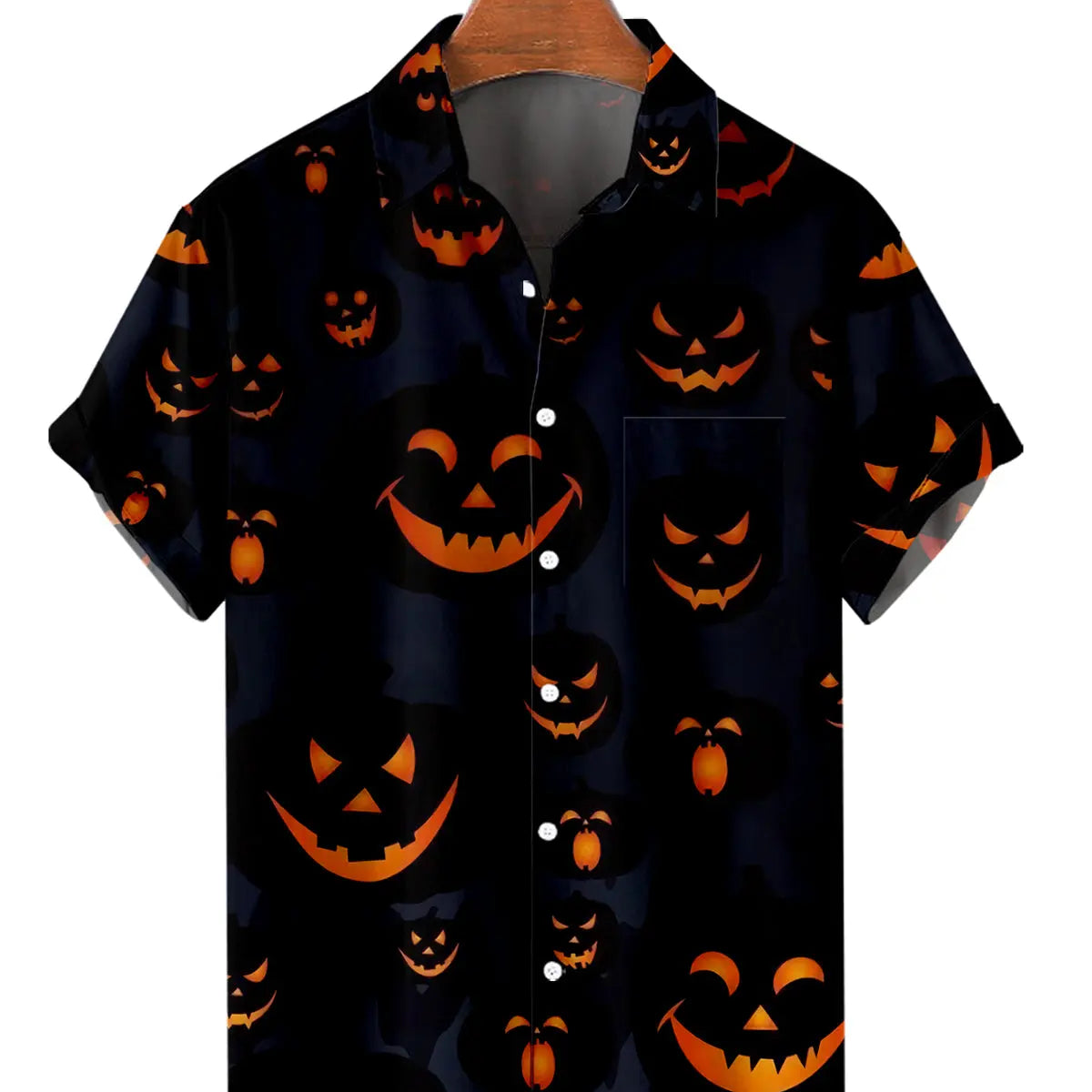 Halloween Smile Pumpkin Men's Short-Sleeved Shirt Black / MMens short sleeve shirts Big and tall Mens shirts Short sleeve shirts for men Mens 4xl shirts Casual short sleeve shirts
