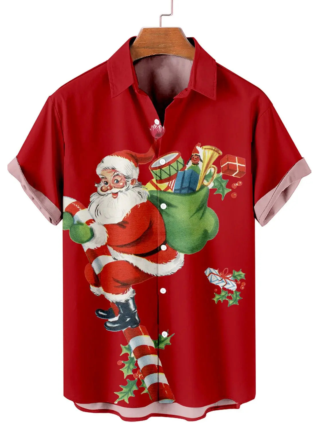 Christmas Santa Men's Short Sleeve Casual Shirt Red / MMens short sleeve shirts Big and tall Mens shirts Short sleeve shirts for men Mens 4xl shirts Casual short sleeve shirts