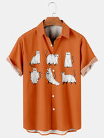 Halloween Ghost Owl Men's Short-Sleeved Shirt Orange / MMens short sleeve shirts Big and tall Mens shirts Short sleeve shirts for men Mens 4xl shirts Casual short sleeve shirts