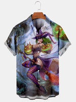 Halloween Evil Witch Men's Plus Size Short-Sleeved Shirt Purple / MMens short sleeve shirts Big and tall Mens shirts Short sleeve shirts for men Mens 4xl shirts Casual short sleeve shirts