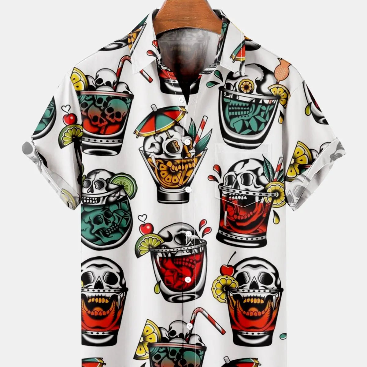 Cool Skull Cup Men's Short Sleeve Shirt White / MMens short sleeve shirts Big and tall Mens shirts Short sleeve shirts for men Mens 4xl shirts Casual short sleeve shirts