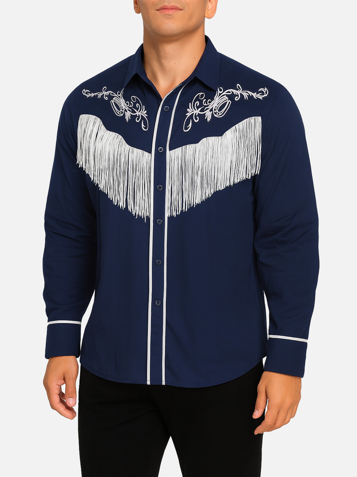 Men's Western Fringe Embroidered Long Sleeve Shirt Eleven Oasis