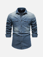 Men's Pinstripe Denim Western Long Sleeve Shirt ElevenOasis