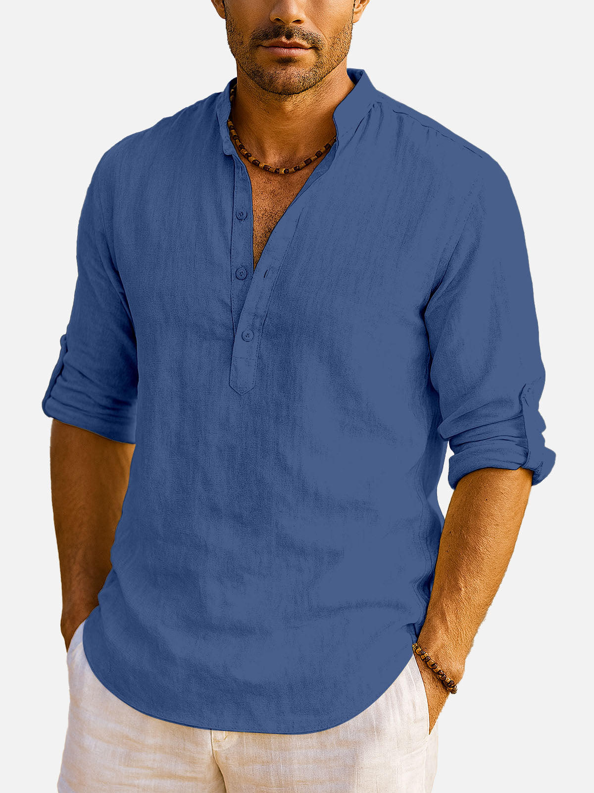 Men's Cotton Stand Collar Long Sleeve Shirt Eleven Oasis