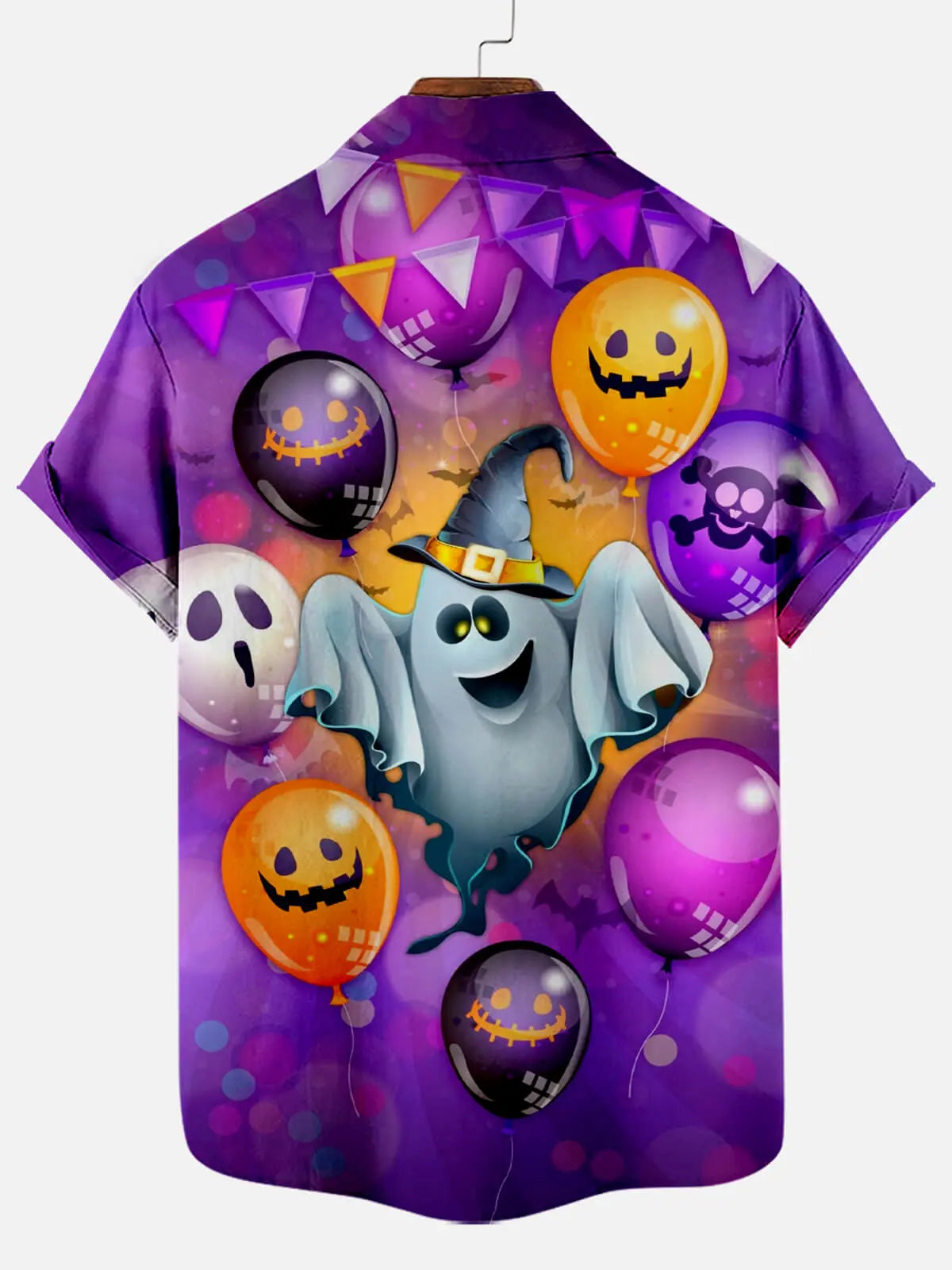Tall Men's Ghost Party Balloons Halloween Short Sleeve Shirt Eleven Oasis