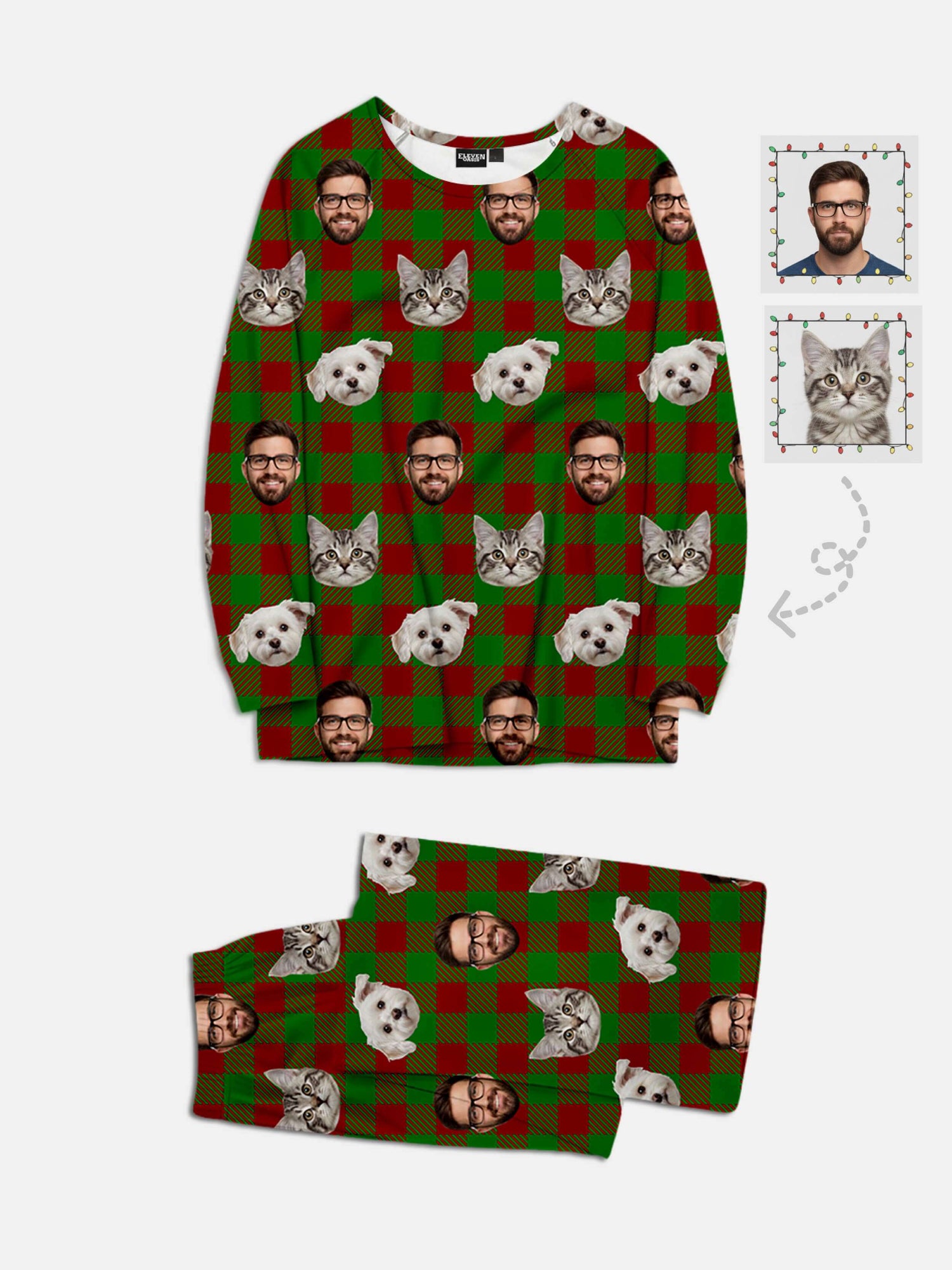 Custom Face Pajama Set - Christmas Plaid (Red & Green) Eleven Oasis