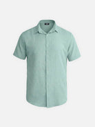 Men's Tonal Button Linen-Blend Short Sleeve Shirt Eleven Oasis