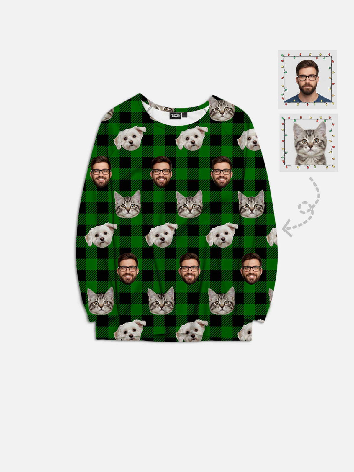 Custom Face Pajama Set - Green Plaid Eleven Oasis