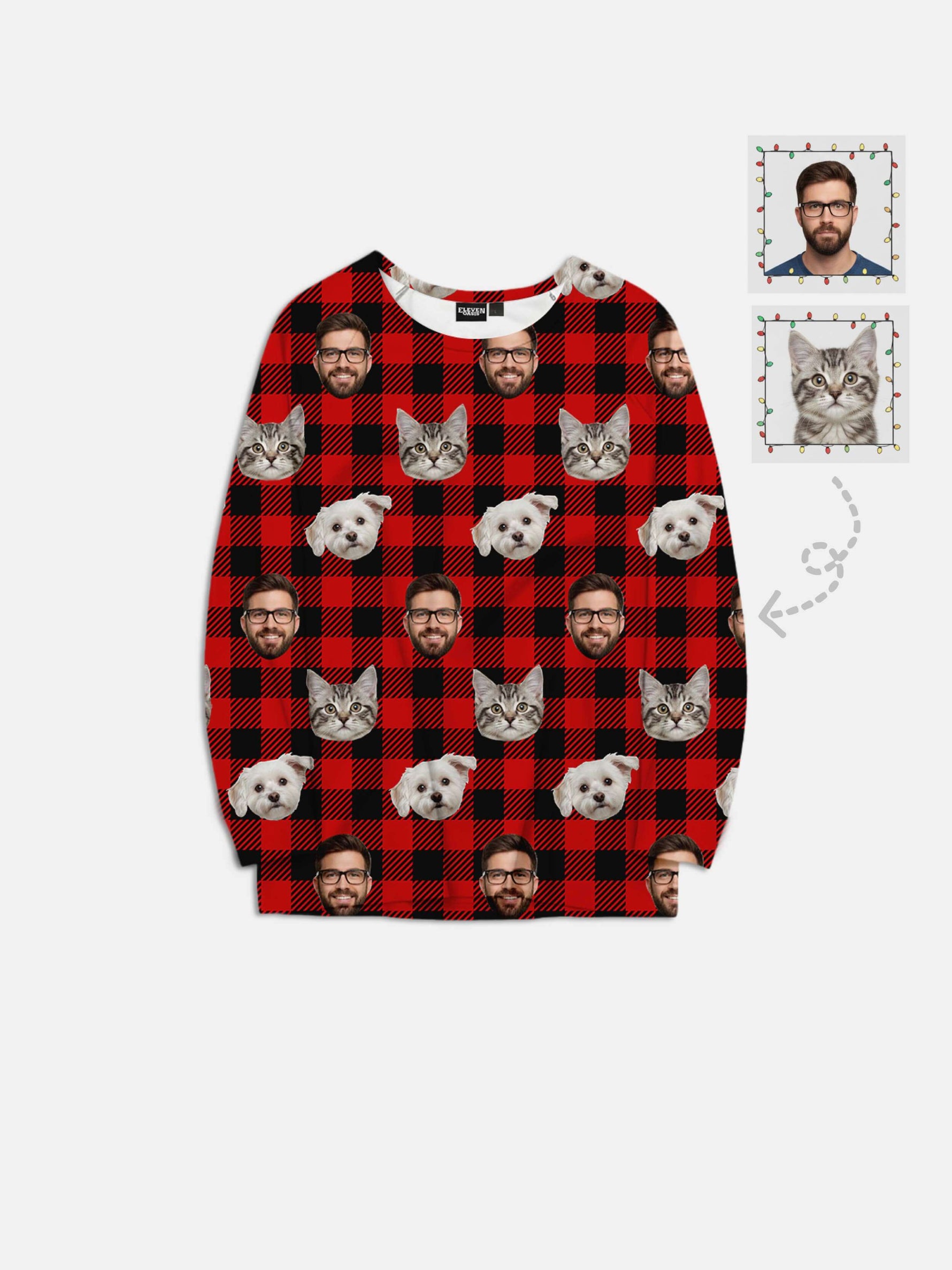 Custom Face Pajama Set - Red Plaid Eleven Oasis