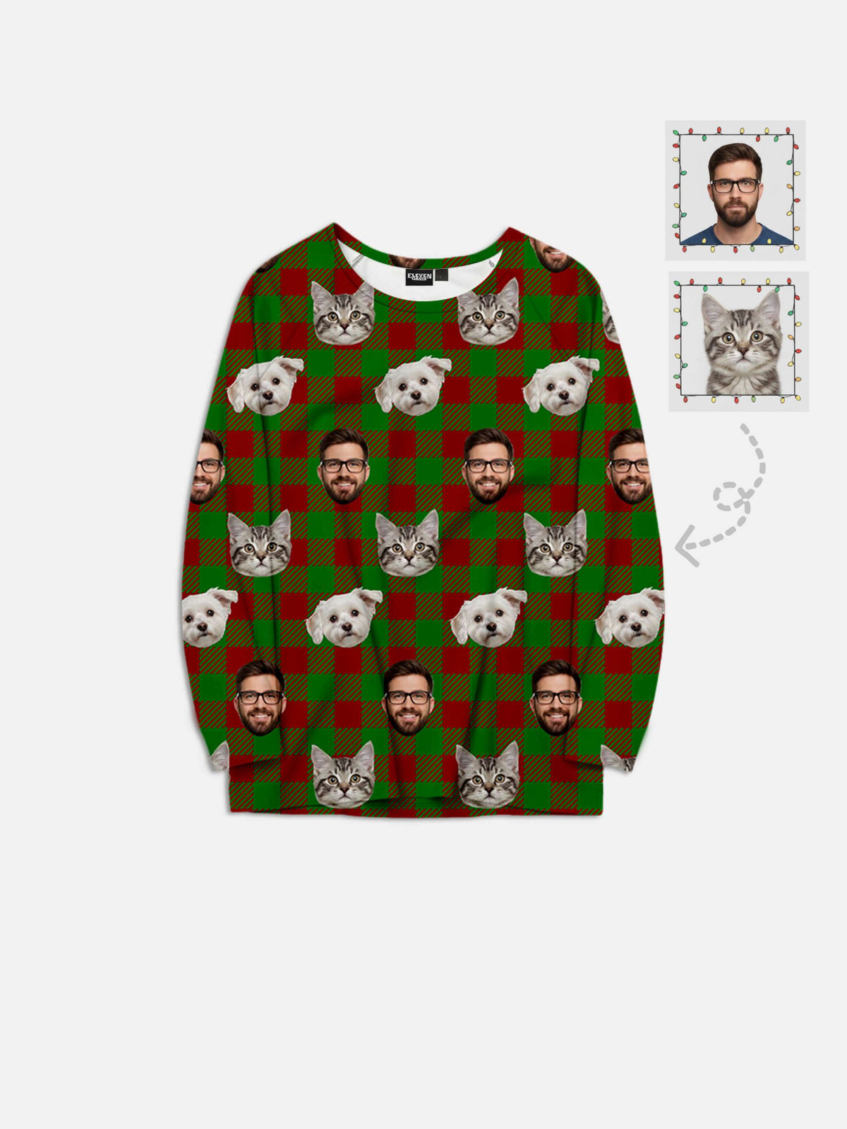 Custom Face Pajama Set - Christmas Plaid (Red & Green) Eleven Oasis