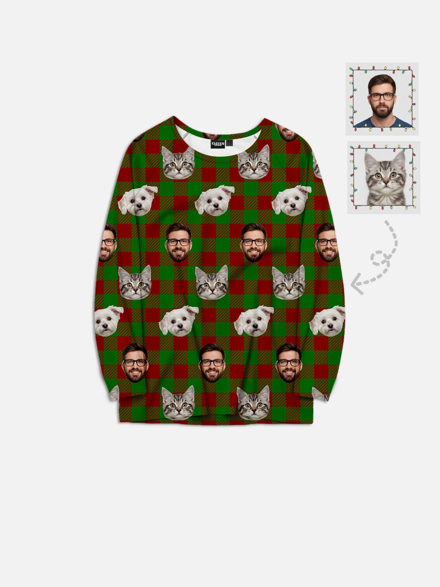 Custom Face Pajama Set - Christmas Plaid (Red & Green) Eleven Oasis