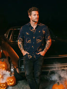 Tall Men's Skull and Moth Halloween Short Sleeve Shirt Eleven Oasis