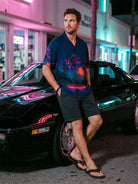 Men's Neon Palm Sunset Camp Collar Short Sleeve Shirt Eleven Oasis