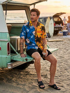 Men's Split Floral Palm Sunset Camp Collar Short Sleeve Shirt Eleven Oasis