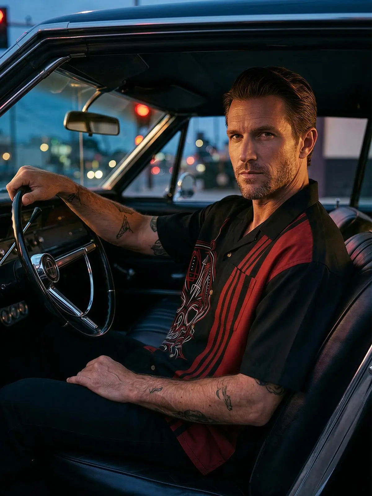 Tall Men's Pinstripe Skull Lowrider Short Sleeve Shirt Eleven Oasis