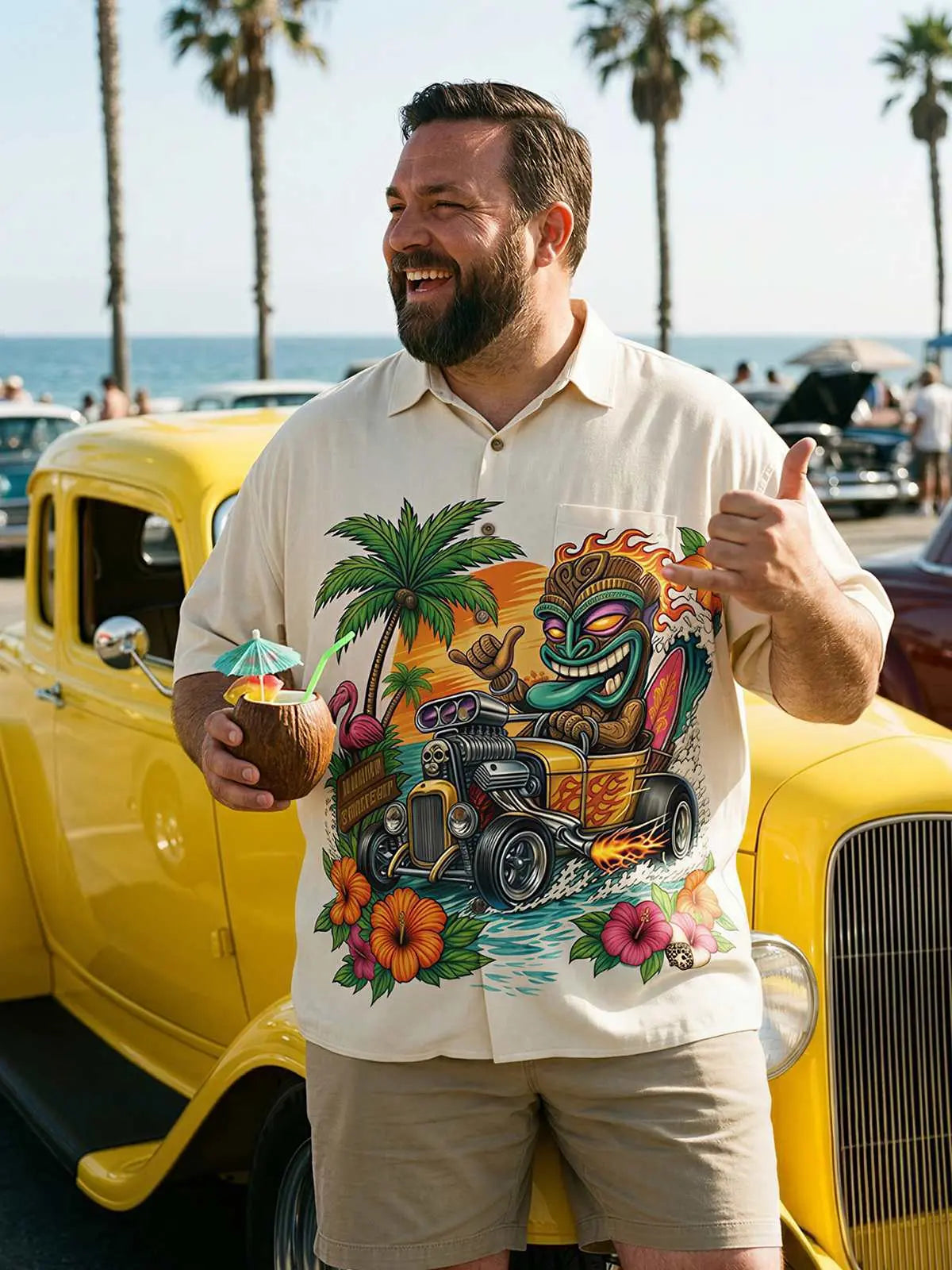 Men's Tropical Tiki Hot Rod Short Sleeve Shirt Eleven Oasis