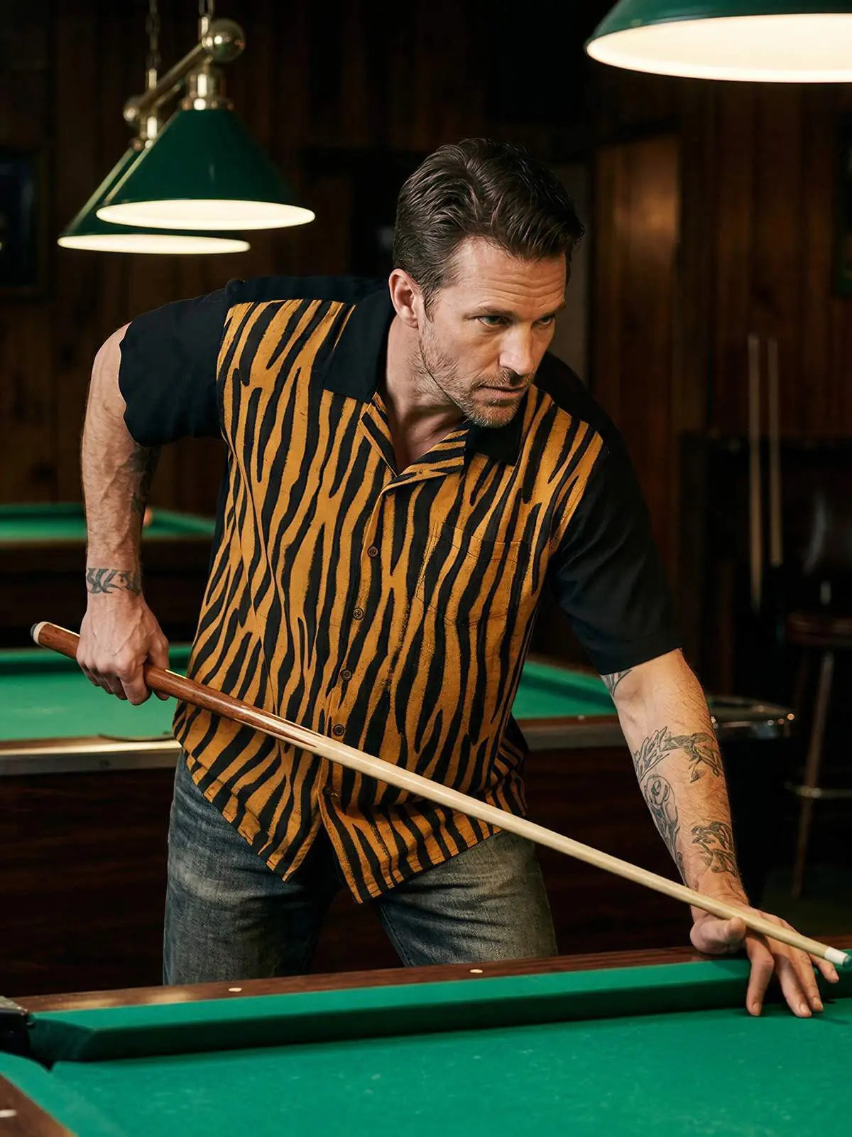 Men's Tiger Stripe Camp Collar Short Sleeve Shirt | Eleven Oasis