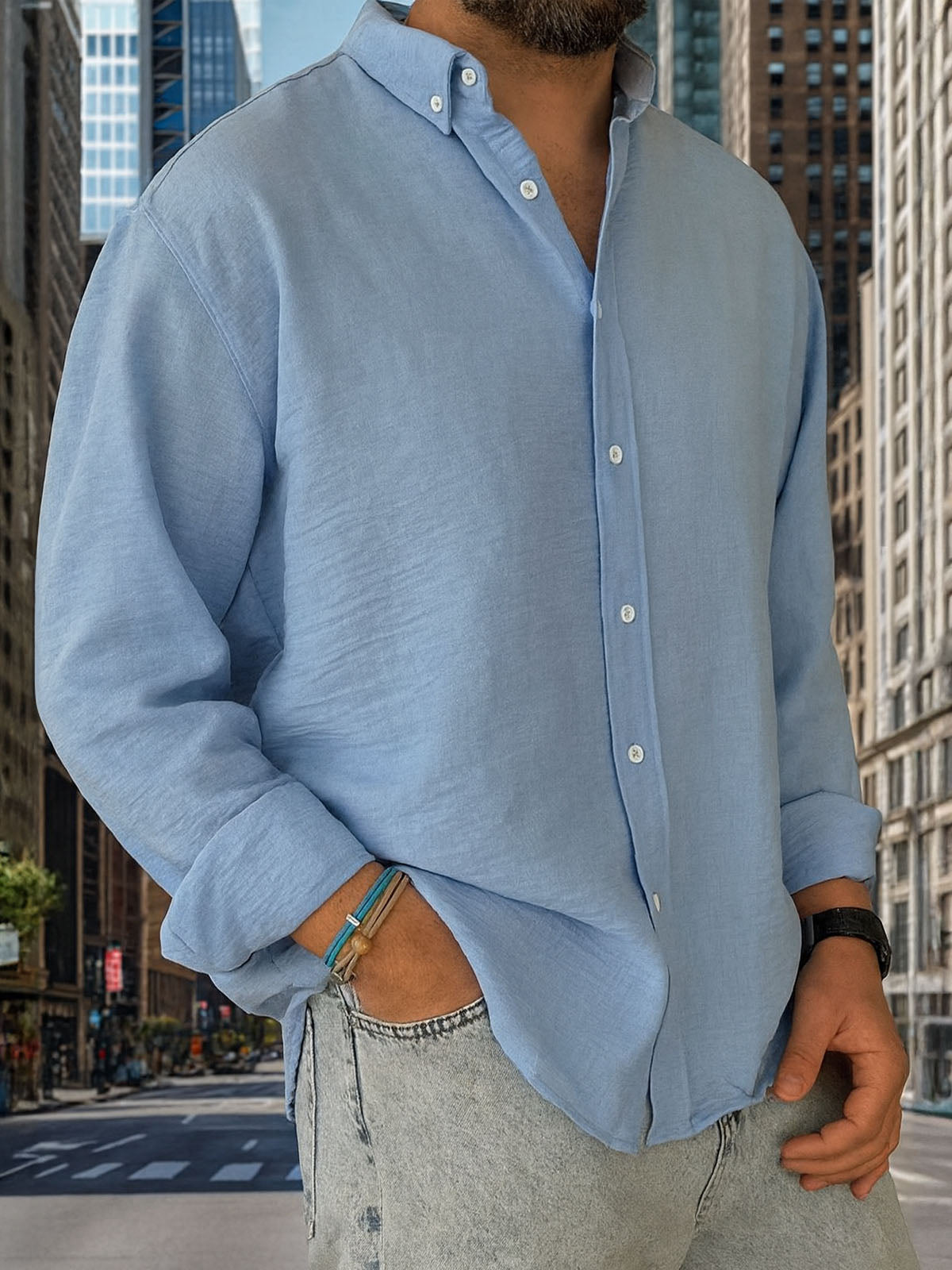 Men's 100% Cotton Button Down Long Sleeve Shirt Eleven Oasis
