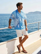Men's Baroque Scrollwork Panel Camp Collar Short Sleeve Shirt Eleven Oasis