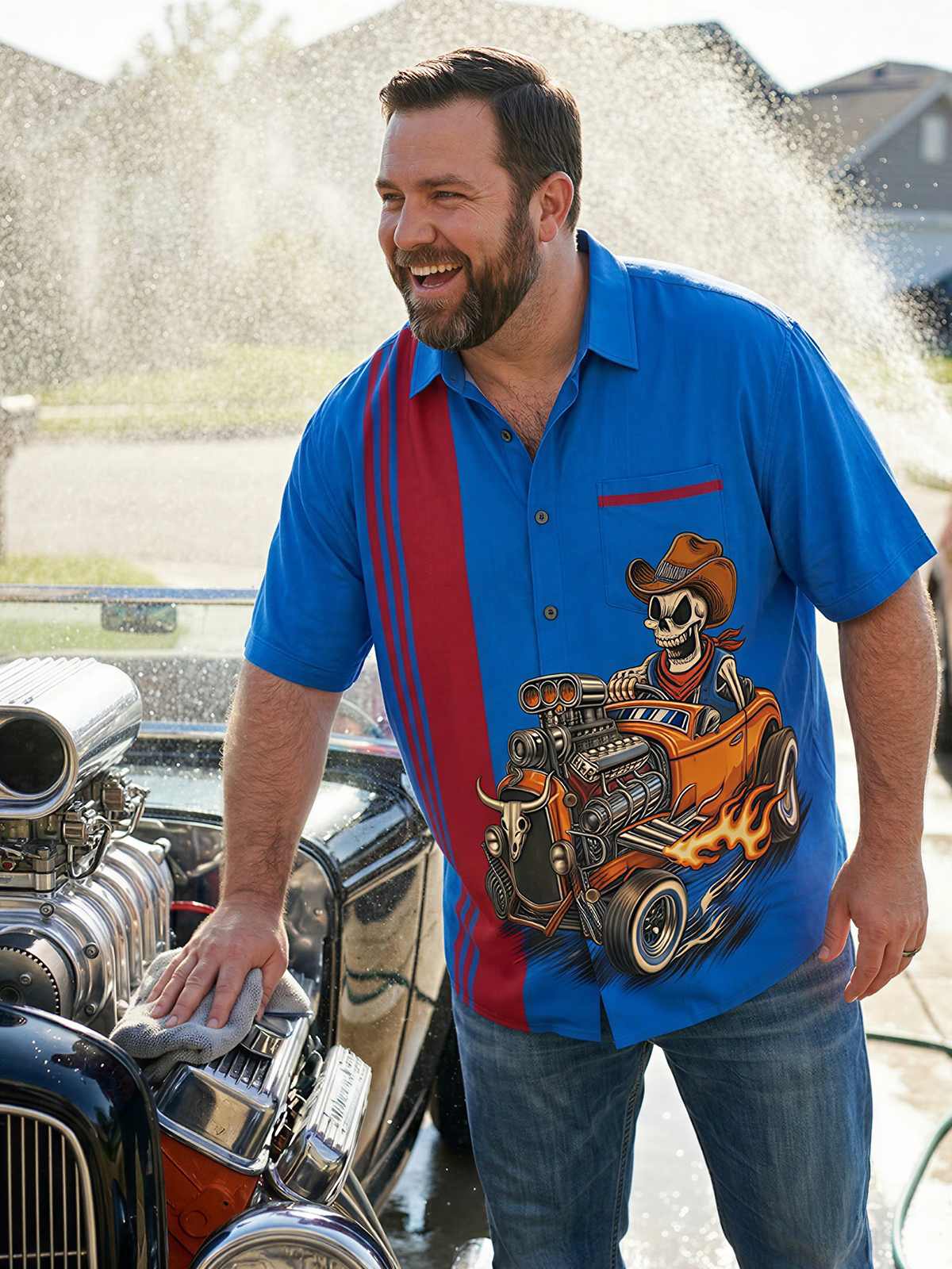 Men's Cowboy Skull Hot Rod Short Sleeve Shirt Eleven Oasis