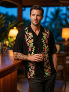 Tall Men's Bird of Paradise Floral Panel Camp Collar Short Sleeve Shirt Eleven Oasis
