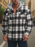 Men's Hooded Plaid Flannel Long Sleeve Shirt Jacket KOLAB
