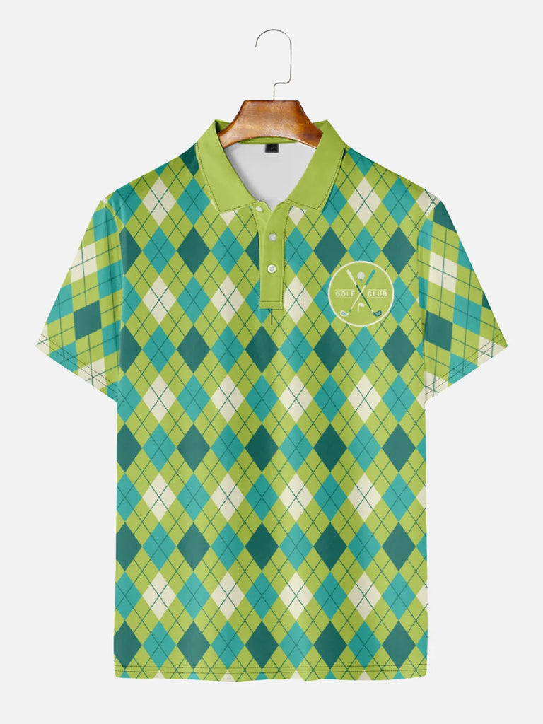 Men's Green Checkered Golf Short Sleeve Polo ShirtMens short sleeve shirts Big and tall Mens shirts Short sleeve shirts for men Mens 4xl shirts Casual short sleeve shirts