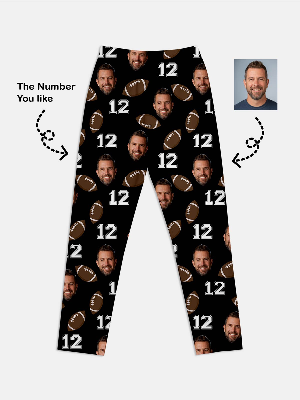 Custom Face Pajama Set - American Football & Number ElevenOasis