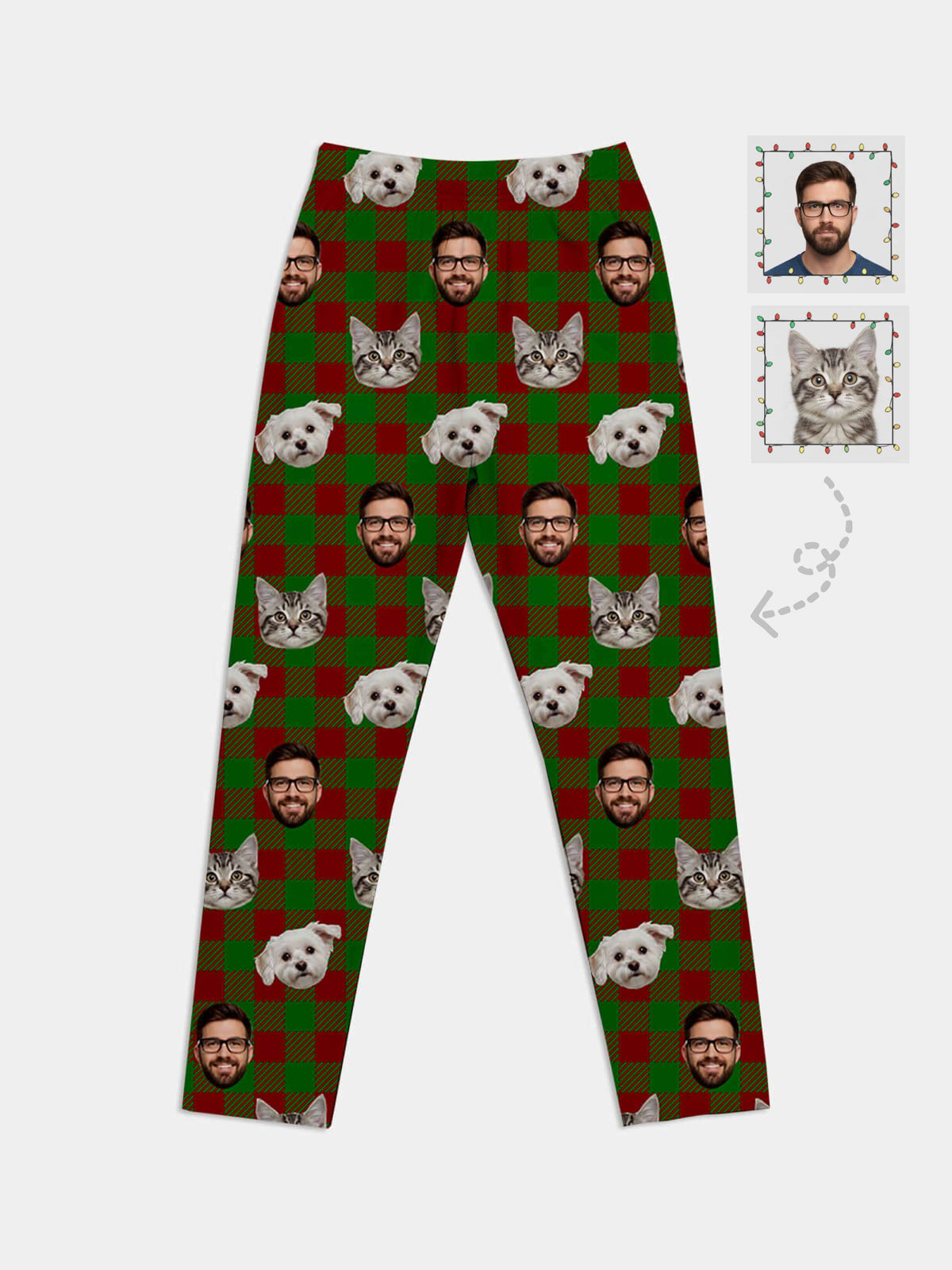 Custom Face Pajama Set - Christmas Plaid (Red & Green) Eleven Oasis