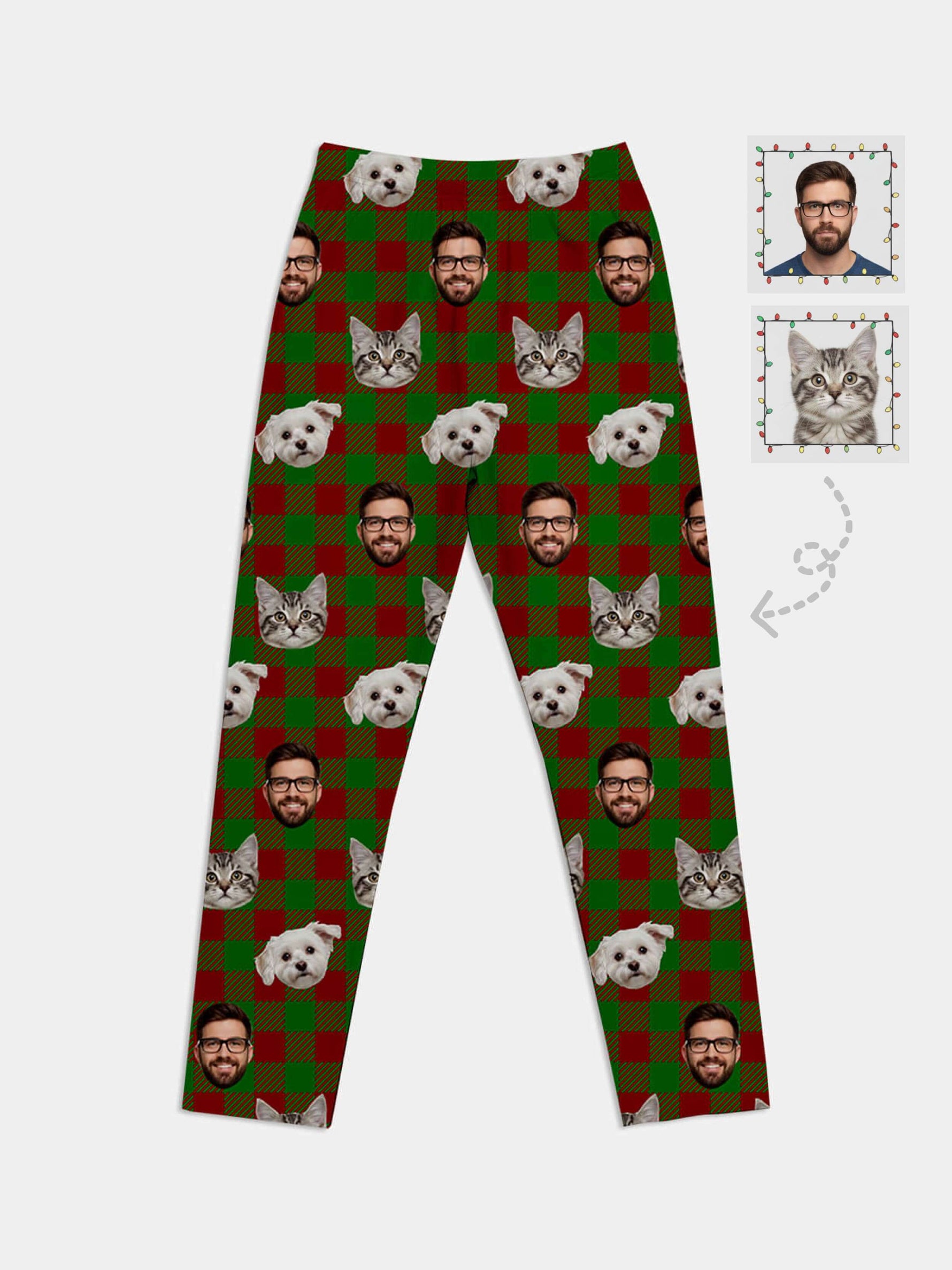 Custom Face Pajama Set - Christmas Plaid (Red & Green) Eleven Oasis
