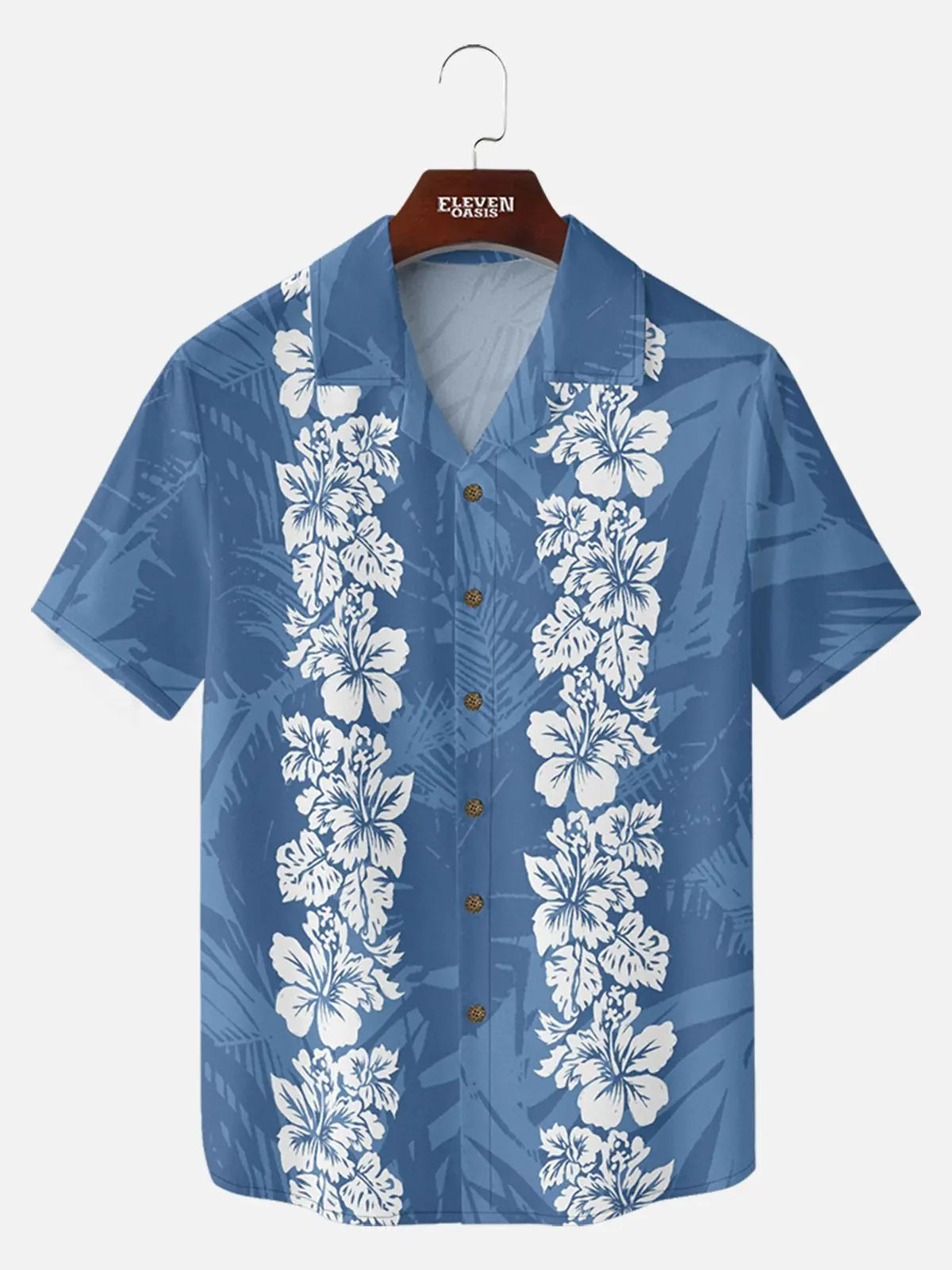 Men's Classic Hibiscus Panel Hawaiian Short Sleeve Shirt ElevenOasis