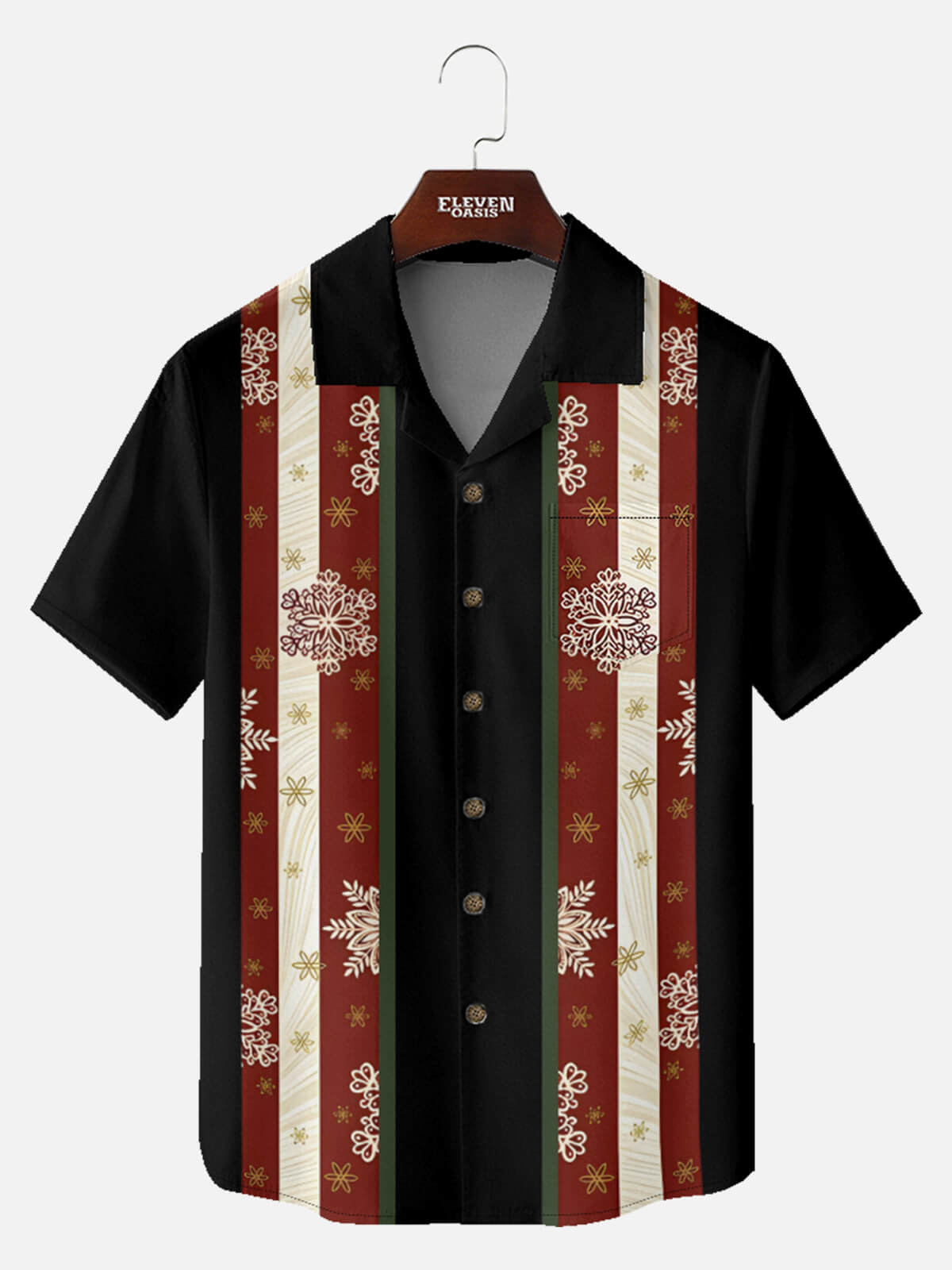 Men's Festive Snowflake Stripe Christmas Short Sleeve Shirt Eleven Oasis