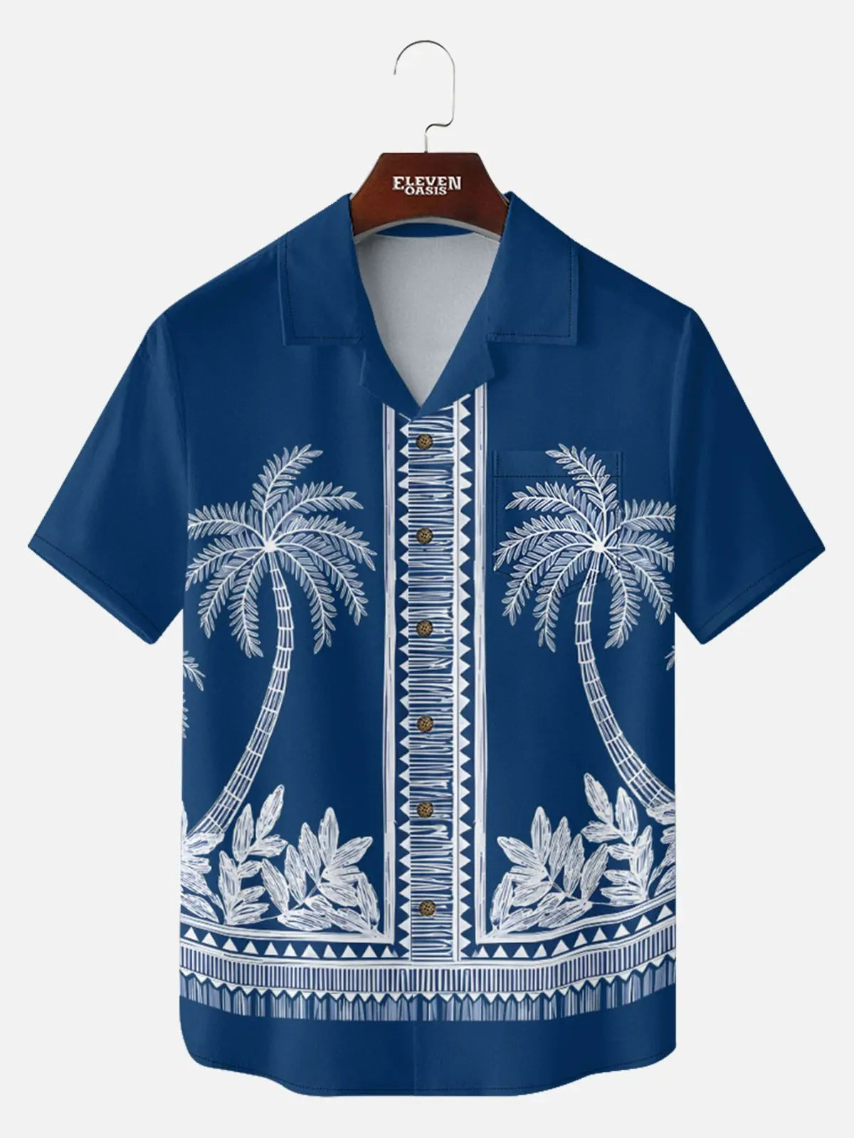 Tall Men's Blue Palm Tile Panel Short Sleeve Shirt ElevenOasis