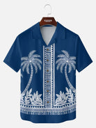Tall Men's Blue Palm Tile Panel Short Sleeve Shirt ElevenOasis
