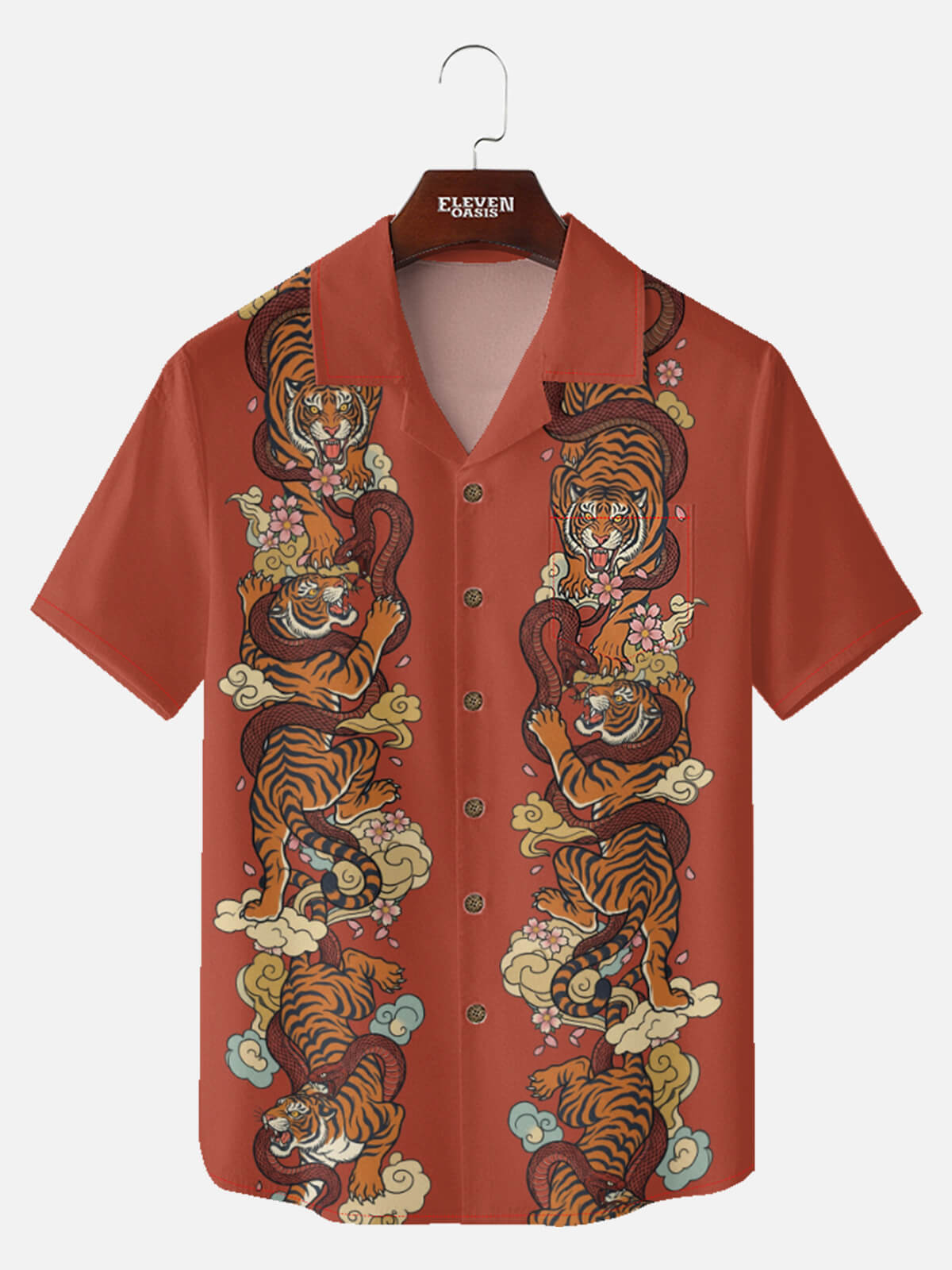 Men's Japanese Tiger & Serpent Columns Short Sleeve Shirt Eleven Oasis