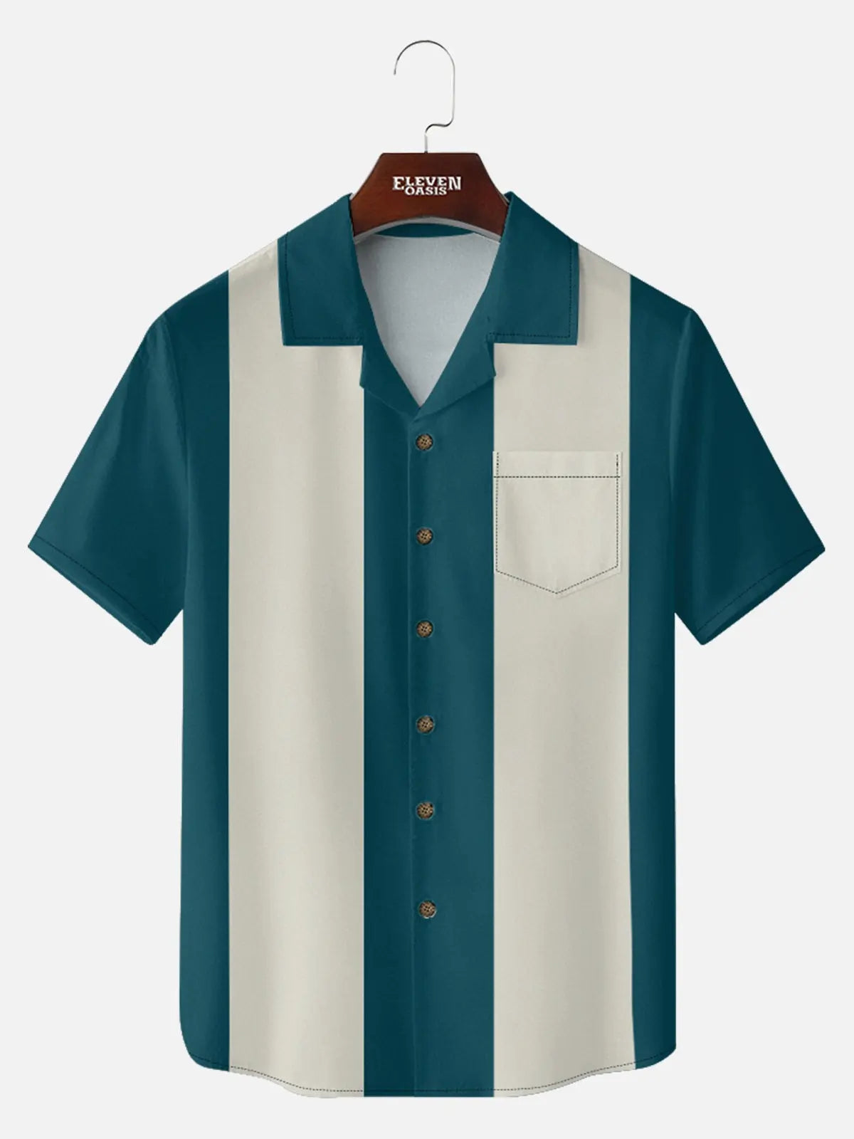 Men's Basic 50s Style Camp Collar Bowling Short Sleeve Shirt ElevenOasis