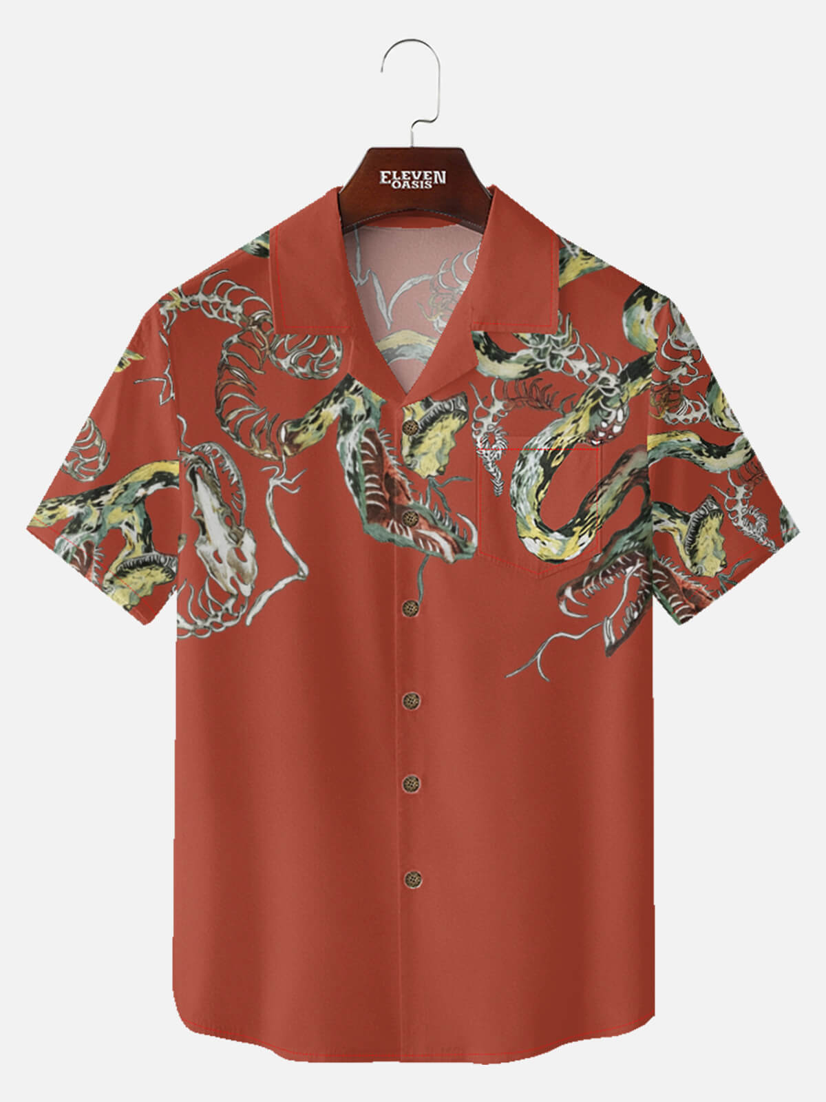 Men's Japanese Snake Skeleton Print Short Sleeve Shirt Eleven Oasis