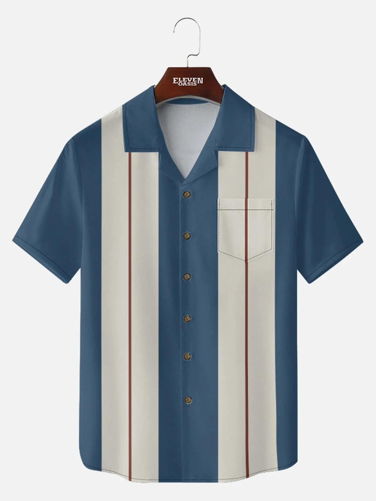 Men's Retro Pinstripe Bowling Short Sleeve Shirt ElevenOasis