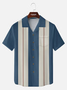 Men's Retro Pinstripe Bowling Short Sleeve Shirt ElevenOasis
