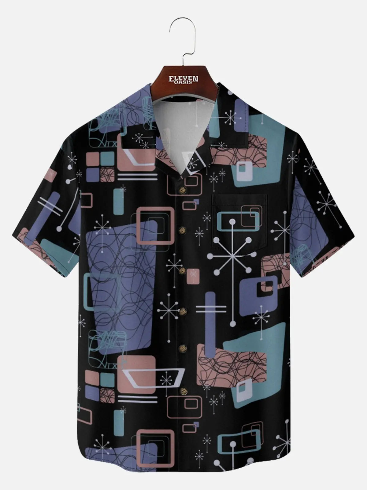 Men's Mid-Century Atomic Mixed Pattern Short Sleeve Shirt ElevenOasis