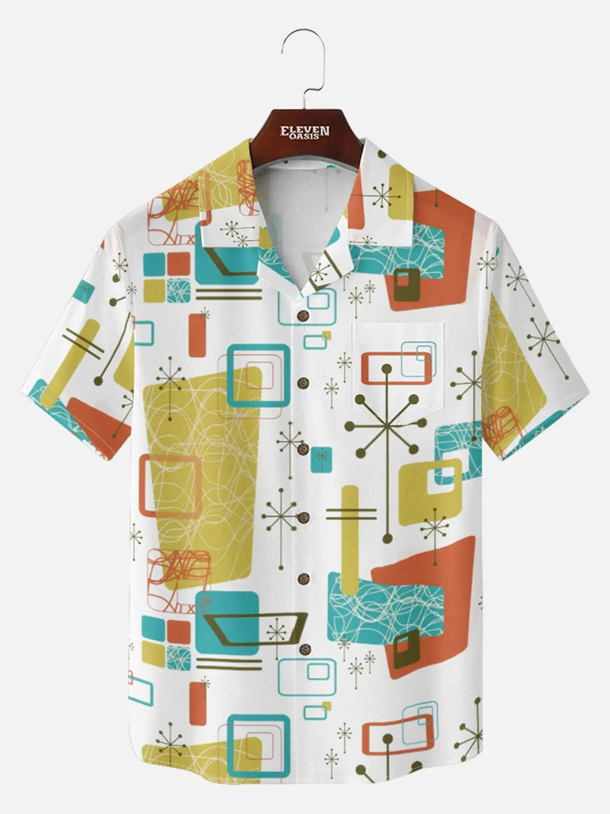 Men's Mid-Century Atomic Mixed Pattern Short Sleeve Shirt ElevenOasis