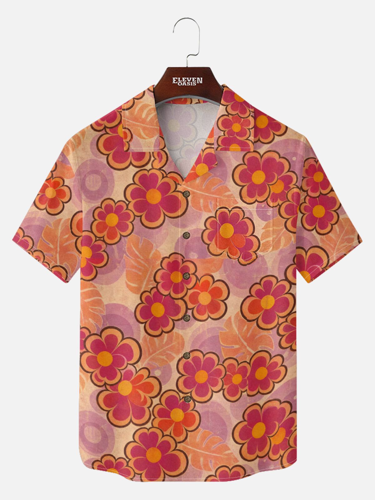 Tall Men's Retro Groovy Floral Short Sleeve Shirt Eleven Oasis