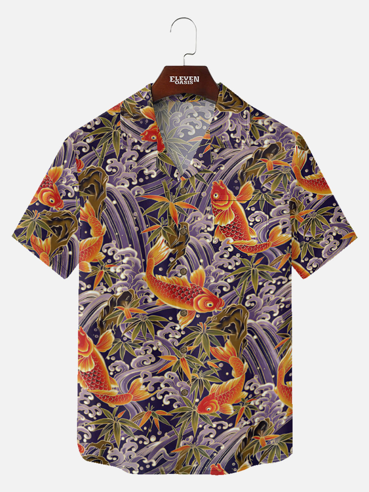Men's Japanese Koi & Waves Camp Collar Short Sleeve Shirt Eleven Oasis