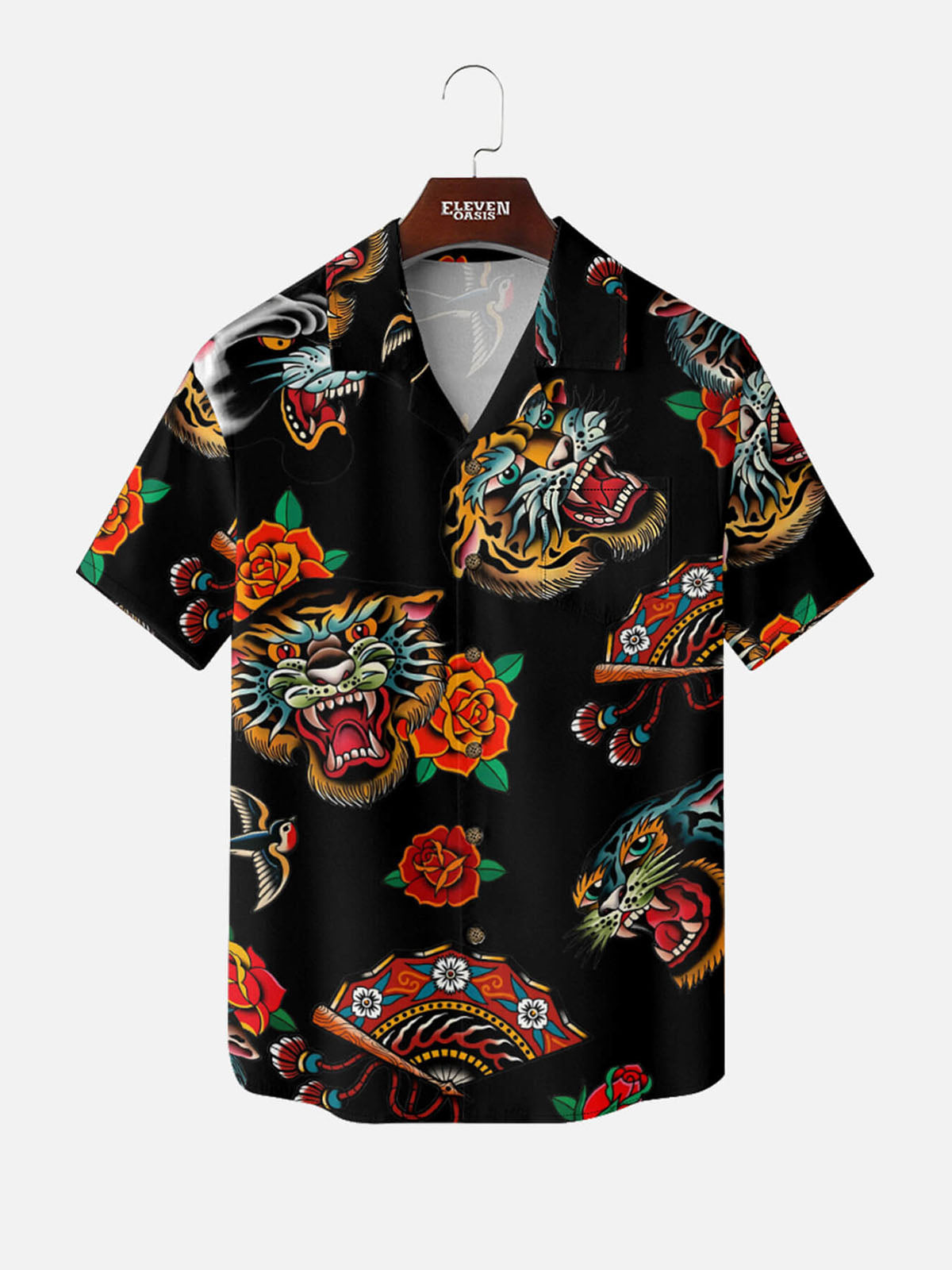 Tall Men's Traditional Tiger Rose Short Sleeve Shirt Eleven Oasis
