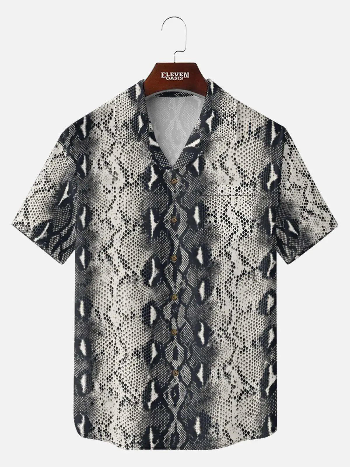 Tall Men's Snakeskin Print Camp Collar Short Sleeve Shirt Eleven Oasis
