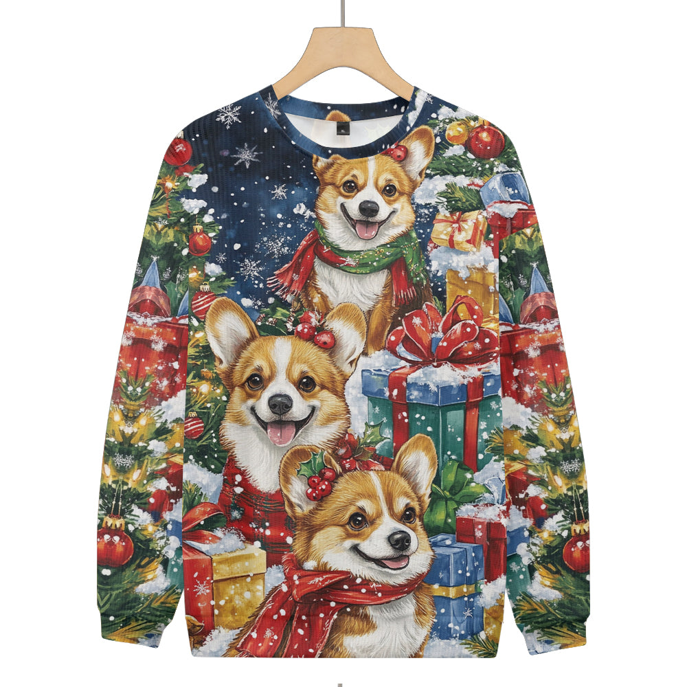 Happiest Christmas Corgis Surrounded by Presents Knitted Sweatshirt, mens short sleeve shirts?¨º?big and tall mens shirts?¨º?short sleeve shirts for men?¨º?mens 4xl shirts?¨º?casual short sleeve shirts