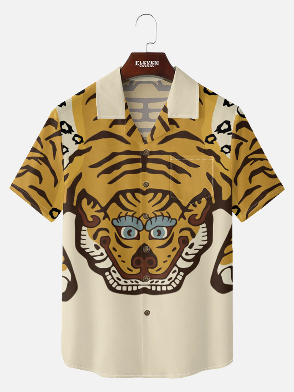 Men's Korean Folk Tiger Short Sleeve Shirt Eleven Oasis