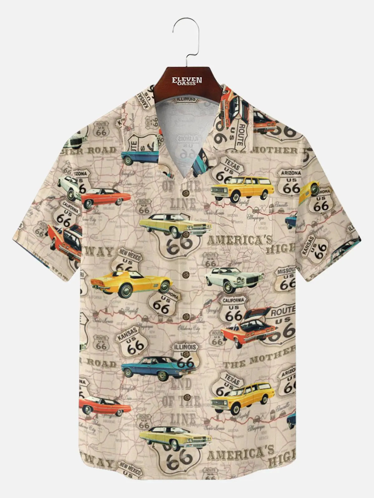 Tall Men's Route 66 Classic Car Map Short Sleeve Shirt?