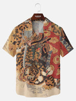 Men's Japanese Samurai & Tiger Ukiyo-e Short Sleeve Shirt Eleven Oasis