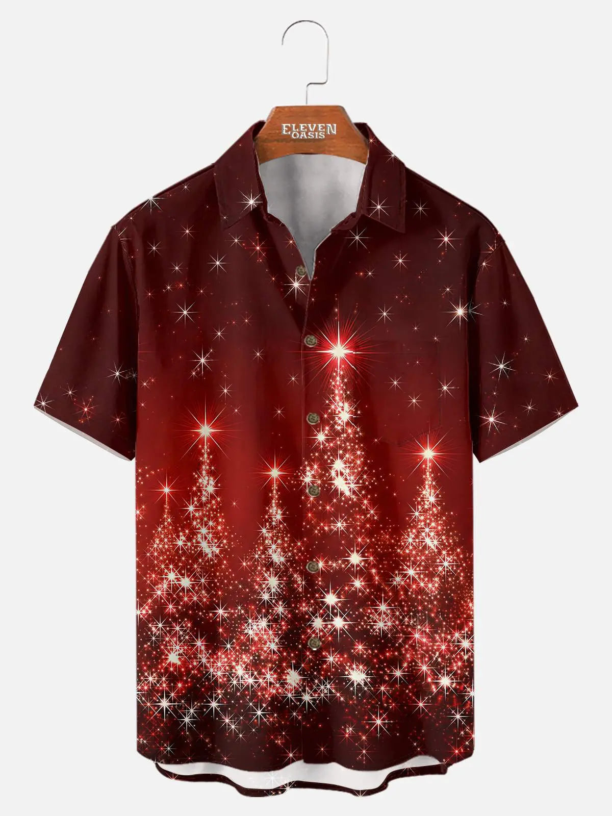 Tall Men's Sparkling Christmas Tree Short Sleeve Shirt